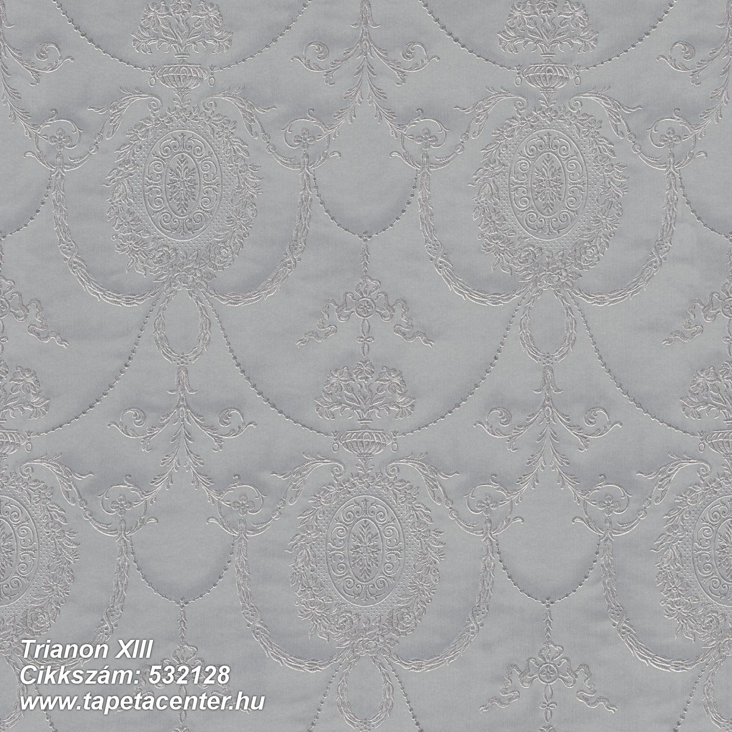 Barokk-klasszikus,dekor,különleges felületű,textil hatású,textilmintás,ezüst,gyöngyház,szürke,lemosható,vlies tapéta 